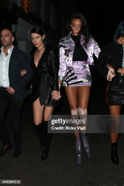 Bella Hadid and Winnie Harlow arriving at Cirque le Soir club after attending LFW a/w 2017: Love Me 17 X Burberry party at Annabel's on Day 4 of...