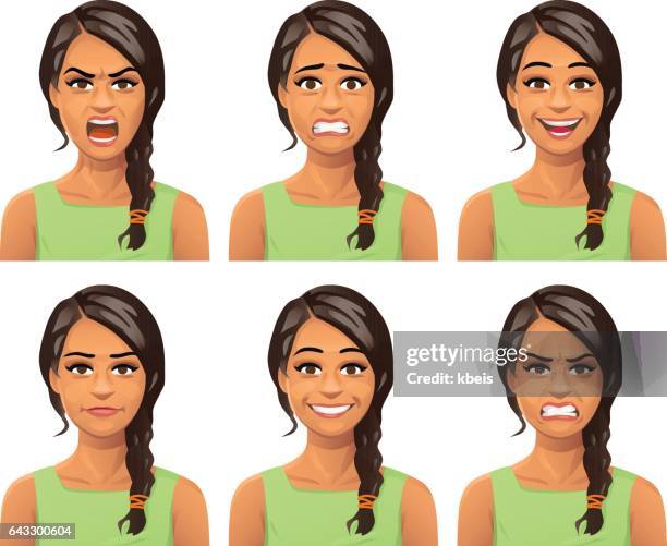 illustrazioni stock, clip art, cartoni animati e icone di tendenza di espressioni facciali della giovane donna - asian woman angry