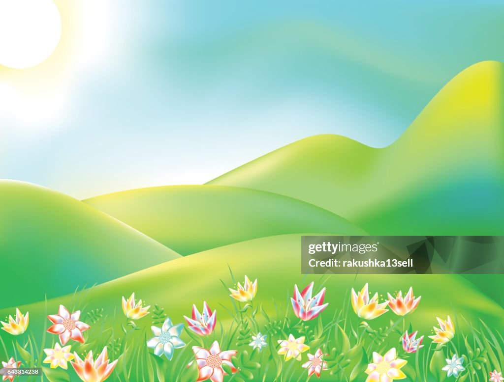 Ilustración De Vector De Naturaleza Colorida Paisaje De Dibujos Animados De  Un Día Soleado De Verano Fondo De Los Niños Representa Un Bosque Montaña  Río Árboles Cielo Nubes Apple Ilustración de stock -