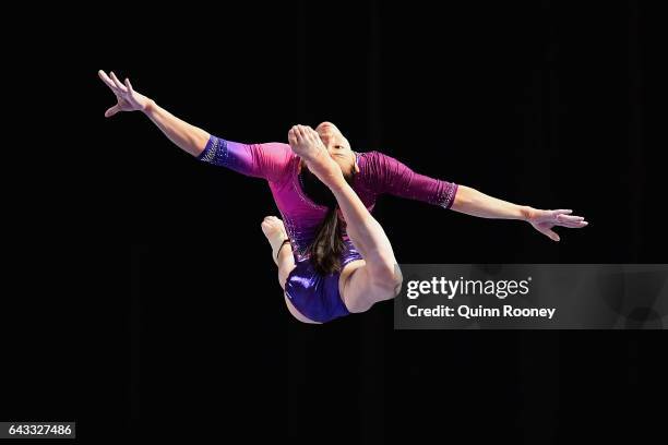 Luo Huan of China practises on the Beam during the World Cup Gymnastics Previews at Hisense Arena on February 21, 2017 in Melbourne, Australia.