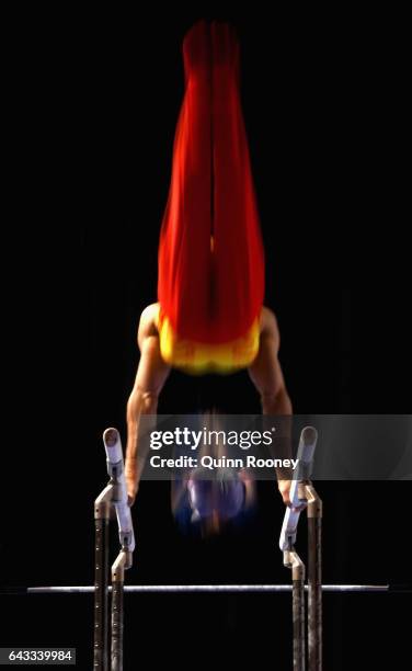 Gymnasts practise during the World Cup Gymnastics Previews at Hisense Arena on February 21, 2017 in Melbourne, Australia.