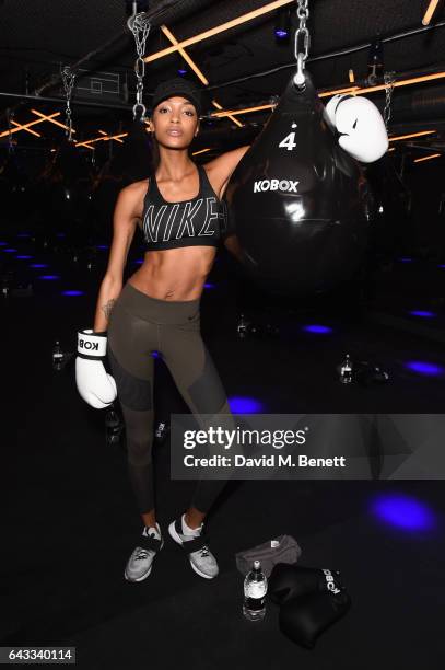 Trainer Antoine Dunn and sister Jourdan Dunn kick of the KOBOX city studio with a boxing workout on February 21, 2017 in London, England.