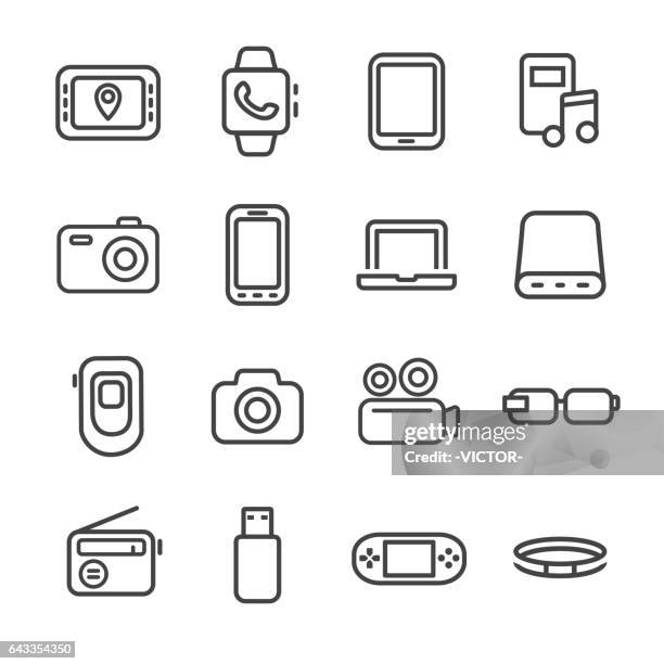 ilustrações, clipart, desenhos animados e ícones de conjunto de ícones de dispositivos móveis - linha série - pulseira