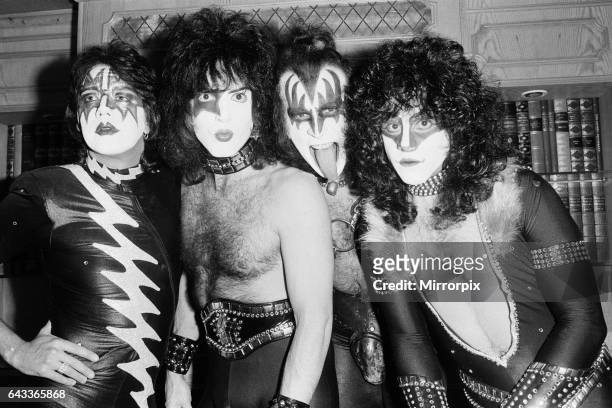 American rock group Kiss whose new album "Creatures of the Night" is currently in the UK album chart, are pictured at the Hilton Hotel after their...