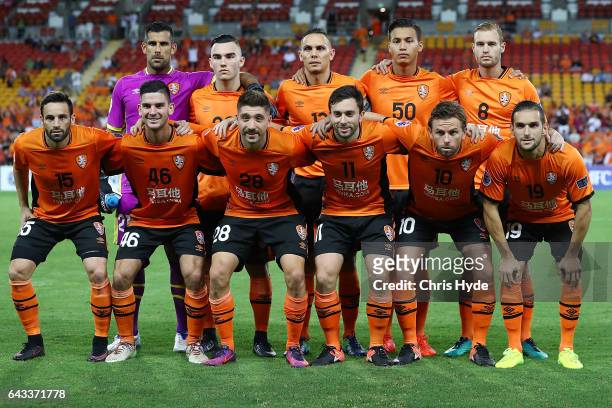 Roar pose for a team photograph during the AFC Champions League match between the Brisbane Roar and Muangthong United at Suncorp Stadium on February...
