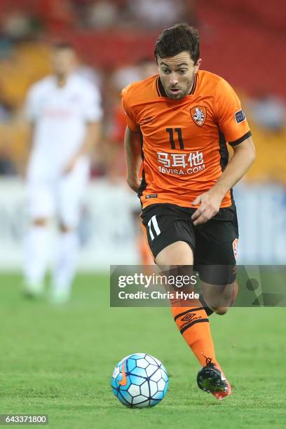 Thomas Oar of the Roar kicks during the AFC Champions League match between the Brisbane Roar and Muangthong United at Suncorp Stadium on February 21,...