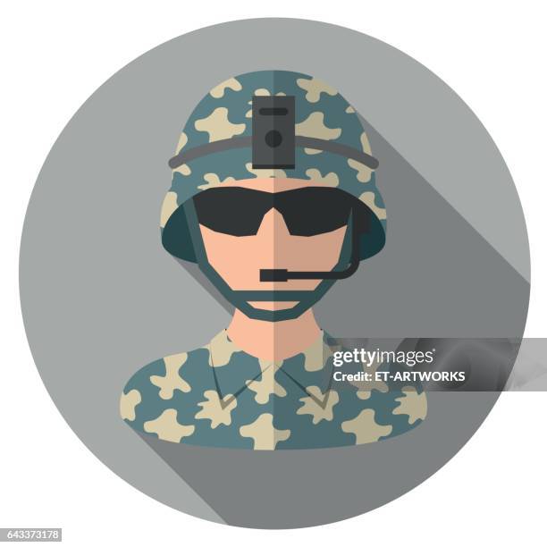 bildbanksillustrationer, clip art samt tecknat material och ikoner med soldat flat ikonen - armésoldat