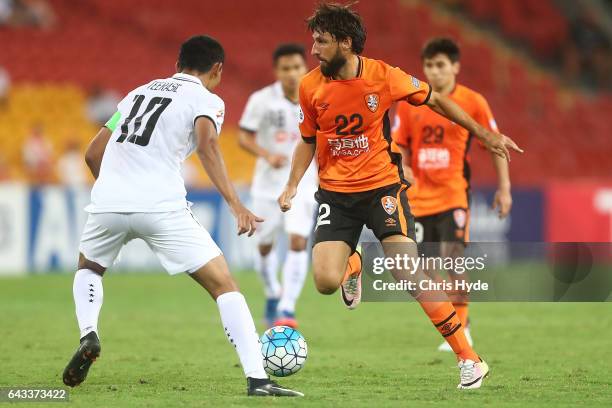 Thomas Broich of the Roar kicks during the AFC Champions League match between the Brisbane Roar and Muangthong United at Suncorp Stadium on February...