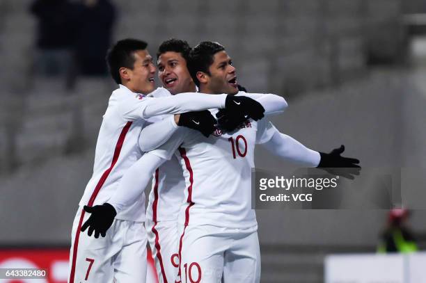 Hulk of Shanghai SIPG celebrates with teammates during the AFC Asian Champions League group match between FC Seoul and Shanghai SIPG at Seoul World...