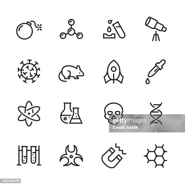 science - outline icon set - chemical reaction stock illustrations