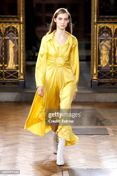 Model walks the runway at the Sharon Wauchob show during the London Fashion Week February 2017 collections on February 20, 2017 in London, England.