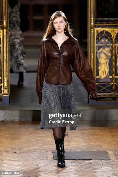 Model walks the runway at the Sharon Wauchob show during the London Fashion Week February 2017 collections on February 20, 2017 in London, England.