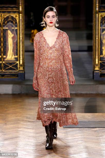 Model walks the runway at the Sharon Wauchob show during the London Fashion Week February 2017 collections on February 20, 2017 in London, England.