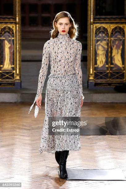 Model walks the runway at the Sharon Wauchob show during the London Fashion Week February 2017 collections on February 20, 2017 in London, England.