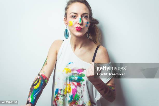 crazy playful artist - hands in the face stock pictures, royalty-free photos & images