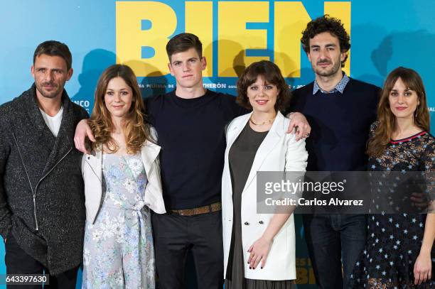 Spanish actors Luis Mottola, Georgina Amoros, Miguel Bernardeau, Andrea Ros, Miki Esparbe and Silvia Alonso attend 'Es Por Tu Bien' photocall at...