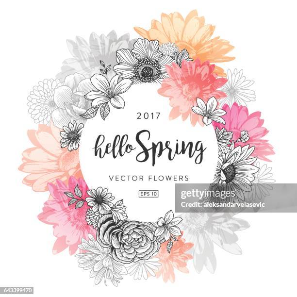 spring floral frame - floral pattern water colour stock illustrations