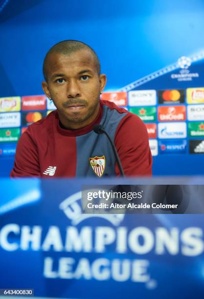 Mariano Ferreira of Sevilla FC attends to the press during their press conference prior to their match of Champions League Round of 16 1st Leg...