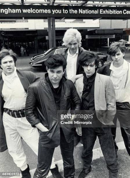 Pop group Duran Duran pose for photographs at the National Exhibition Centre, Simon Le Bon, Roger Taylor, Andy Taylor, Nick Rhodes and John Taylor,...