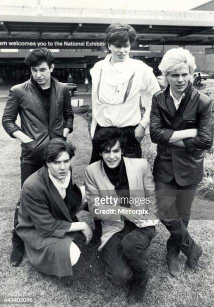 Pop group Duran Duran pose for photographs at the National Exhibition Centre, Back from Left, Roger Taylor, John Taylor, Andy Taylor. Front: Simon Le...