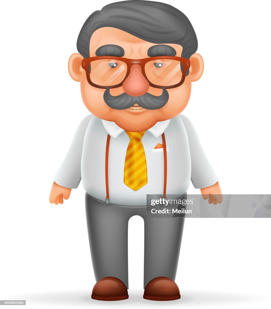 Businessman Adult Man Mustache Suspenders Eyeglasses Geek Hipster 3d  Realistic Cartoon Character Design Isolated Vector Illustration High-Res  Vector Graphic - Getty Images