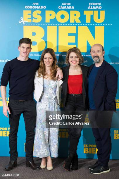 Spanish actors Miguel Bernardeau, Georgina Amoros, Maria Pujalte and Javier Camara attend 'Es Por Tu Bien' photocall at Hesperia Hotel on February...