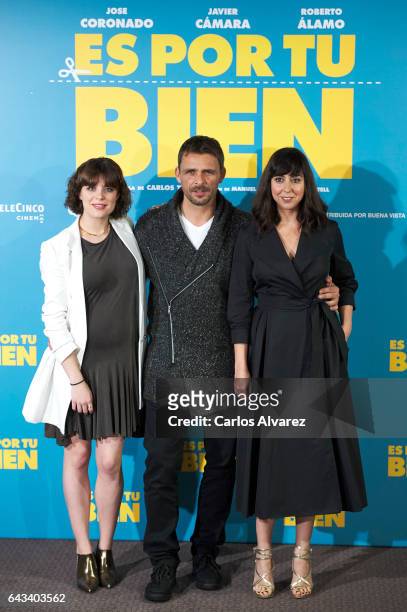 Spanish actors Georgina Amoros, Luis Mottola and Carmen Ruiz attend 'Es Por Tu Bien' photocall at Hesperia Hotel on February 21, 2017 in Madrid,...