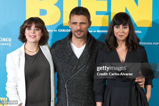 Spanish actors Georgina Amoros, Luis Mottola and Carmen Ruiz attend 'Es Por Tu Bien' photocall at Hesperia Hotel on February 21, 2017 in Madrid,...