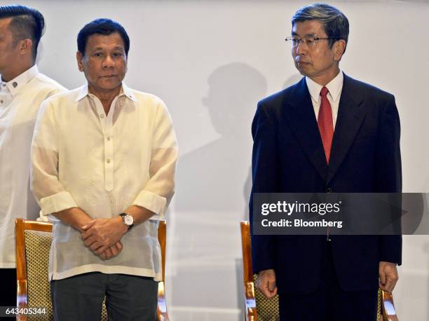 Rodrigo Duterte, the Philippines' president, left, and Takehiko Nakao, president of the Asian Development Bank, attend the Asian Development Bank...