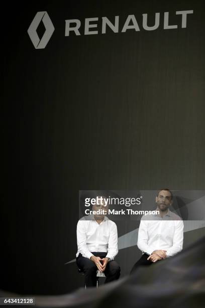 Renault Sport Chief Technical Officer Bob Bell and Managing Director Cyril Abiteboul look on during the launch of the Renault Sport Formula One...