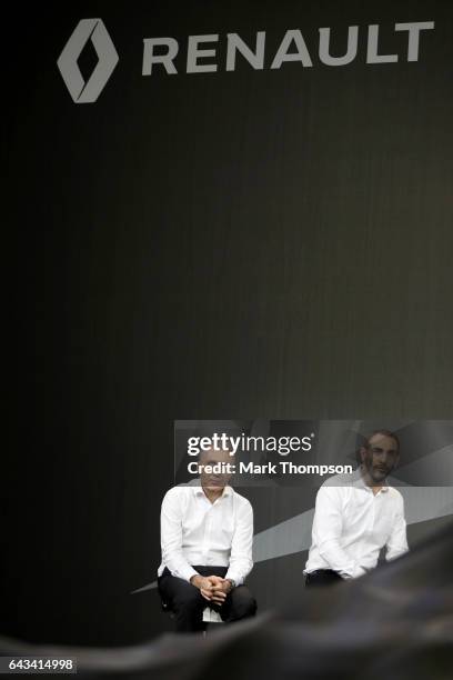 Renault Sport Chief Technical Officer Bob Bell and Managing Director Cyril Abiteboul look on during the launch of the Renault Sport Formula One...