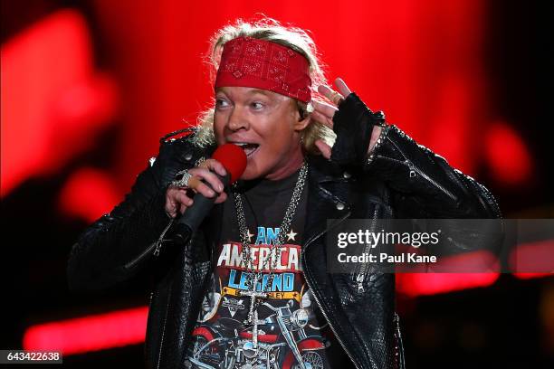 Axl Rose perfoms on stage during the Guns N' Roses 'Not In This Lifetime' Tour at Domain Stadium on February 21, 2017 in Perth, Australia.