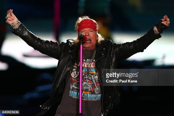 Axl Rose perfoms on stage during the Guns N' Roses 'Not In This Lifetime' Tour at Domain Stadium on February 21, 2017 in Perth, Australia.