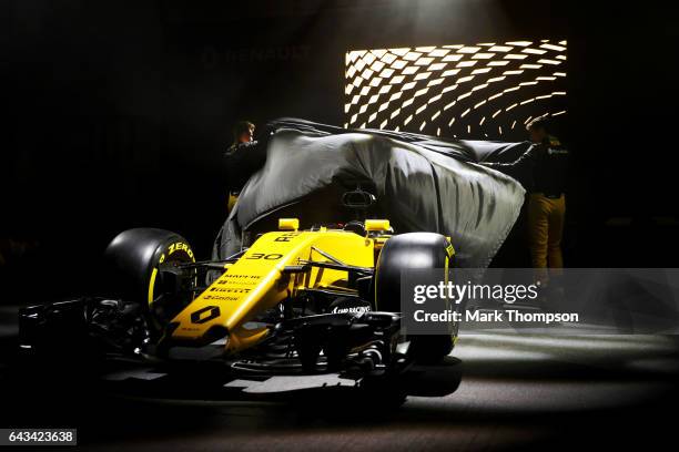 Jolyon Palmer of Great Britain and Renault Sport and Nico Hulkenberg of Germany and Renault Sport unveil the Renault Sport Formula One team's 2017...