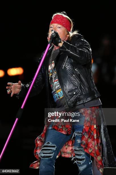 Axl Rose perfoms on stage during the Guns N' Roses 'Not In This Lifetime' Tour at Domain Stadium on February 21, 2017 in Perth, Australia.