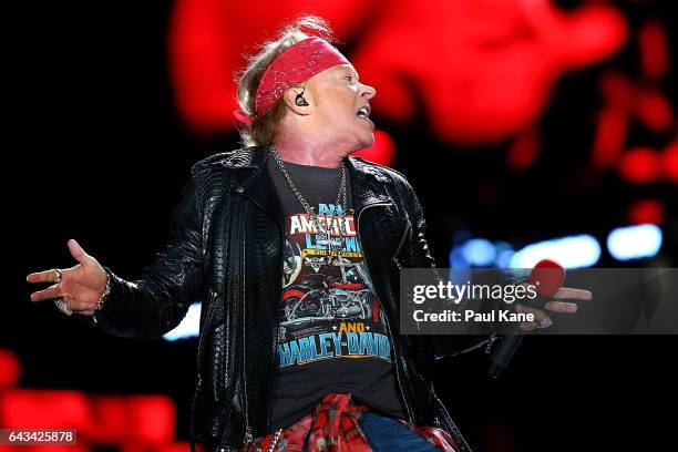 Axl Rose perfoms on stage during the Guns N' Roses 'Not In This Lifetime' Tour at Domain Stadium on February 21, 2017 in Perth, Australia.