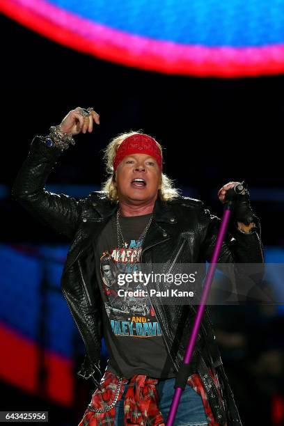 Axl Rose perfoms on stage during the Guns N' Roses 'Not In This Lifetime' Tour at Domain Stadium on February 21, 2017 in Perth, Australia.