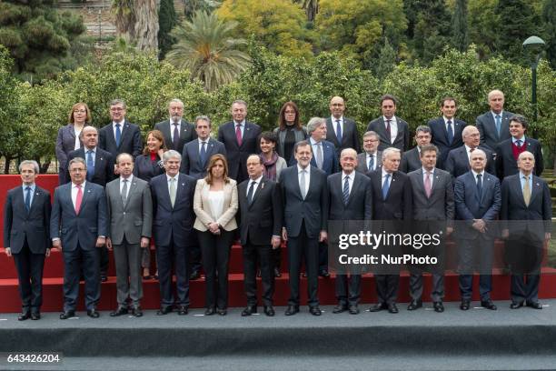 Spanish Prime Minister Mariano Rajoy and President of the French Republic Francois Hollande pose for a family photo flanked by President of...