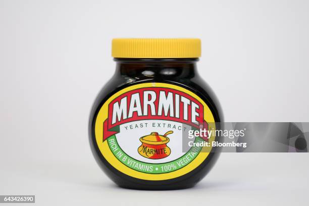Jar of Marmite, manufactured by Unilever NV, stands in this arranged photograph in London, U.K., on Tuesday, Feb. 21, 2017. On Sunday, Kraft Heinz...
