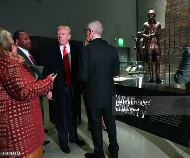 President Donald Trump and Housing and Urban Development nominee Ben Carson visit the Smithsonian National Museum of African American History and...