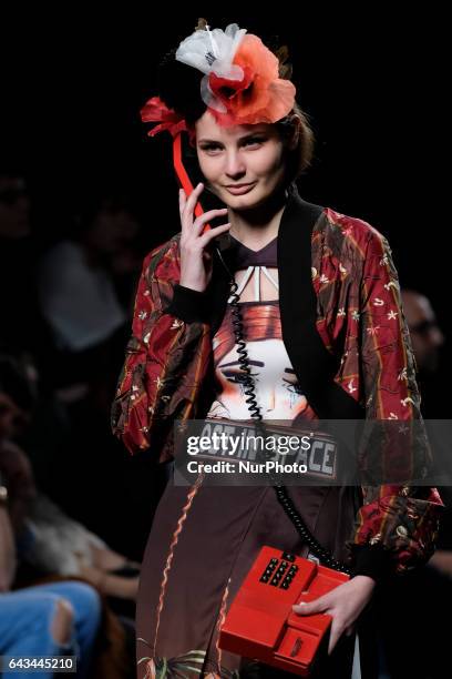 Model walks the runway at the AMAI RODRIGUEZ show during the EGO Mercedes-Benz Madrid Fashion Week Autumn/Winter 2017/2018 at IFEMA on February 21,...