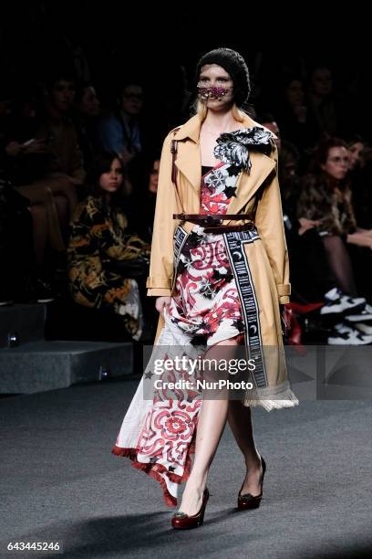 Model walks the runway at the AMAI RODRIGUEZ show during the EGO Mercedes-Benz Madrid Fashion Week Autumn/Winter 2017/2018 at IFEMA on February 21,...