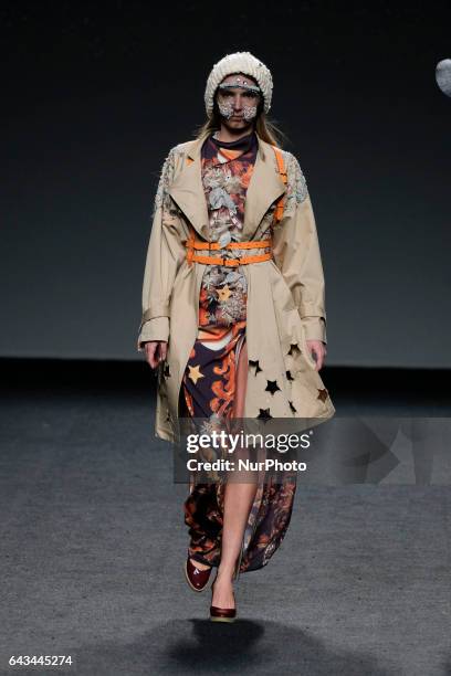 Model walks the runway at the AMAI RODRIGUEZ show during the EGO Mercedes-Benz Madrid Fashion Week Autumn/Winter 2017/2018 at IFEMA on February 21,...