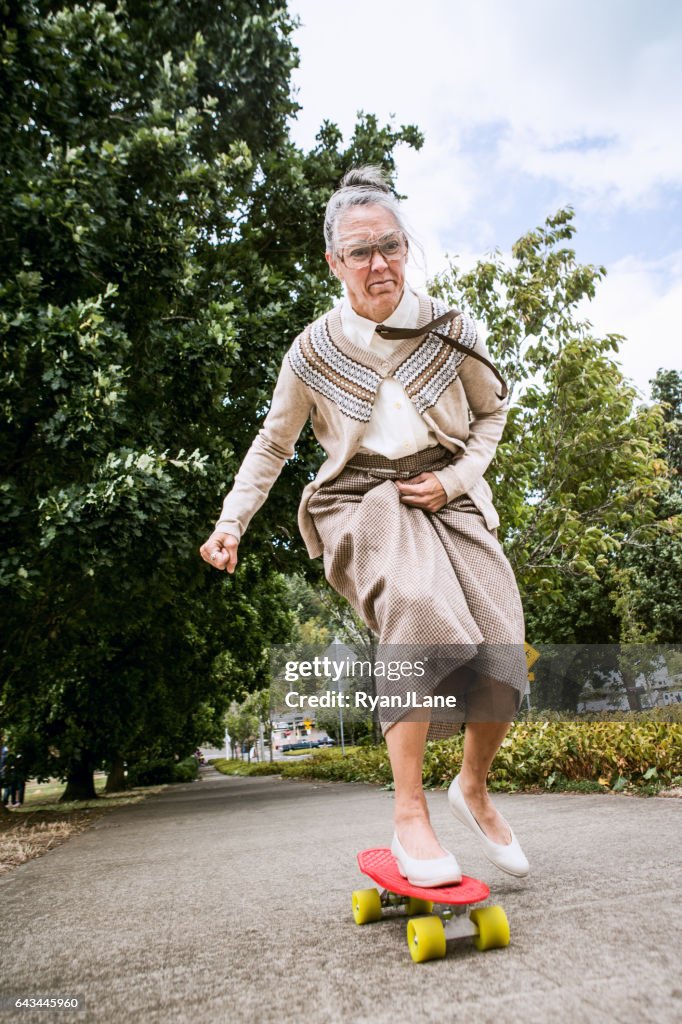 Courageous Grandma Skateboarding