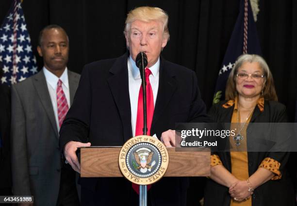 President Donald Trump delivers remarks after touring the Smithsonian National Museum of African American History & Culture on February 21, 2017 in...