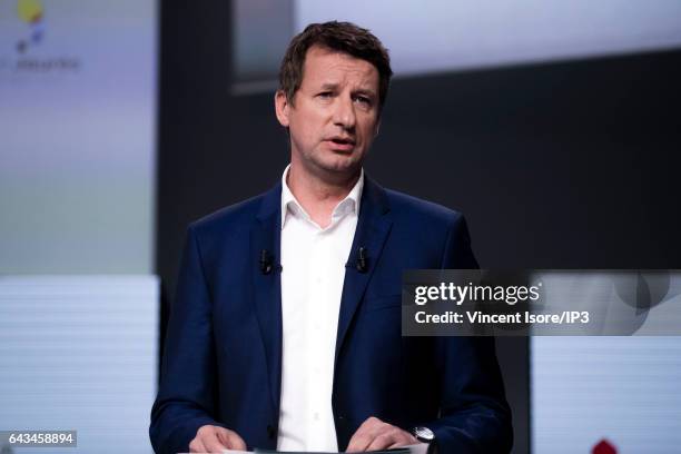 Ecological candidate of the 'Europe Ecologie Les Verts' Party for the 2017 French Presidential Election Yannick Jadot delivers a speech during a...