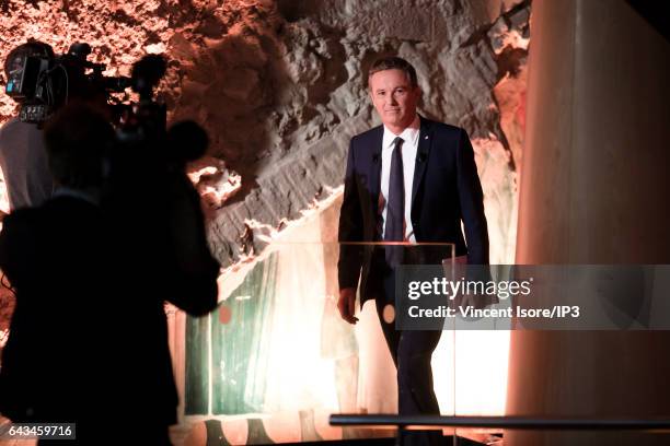 Mayor of Yerres and candidate for the 2017 French Presidential Election Nicolas Dupont Aignan is preparing to deliver a speech during a conference at...