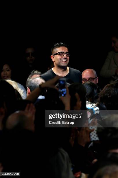 Designer Osman Yousefzada walks the runway at the OSMAN show during the London Fashion Week February 2017 collections on February 20, 2017 in London,...