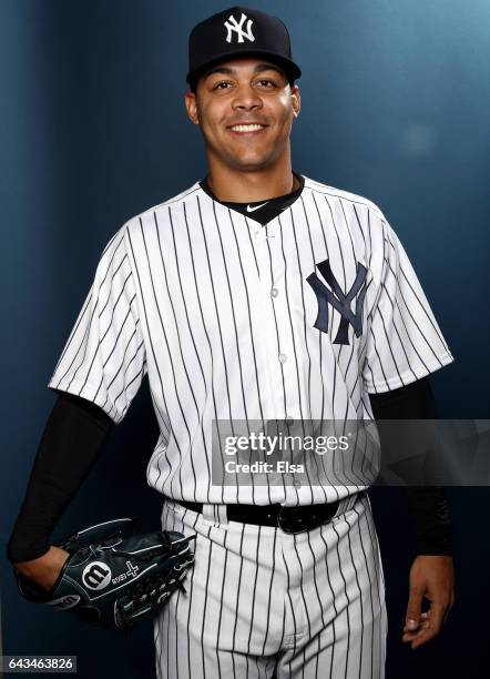 Justus Sheffield of the New York Yankees poses for a portrait during the New York Yankees photo day on February 21, 2017 at George M. Steinbrenner...