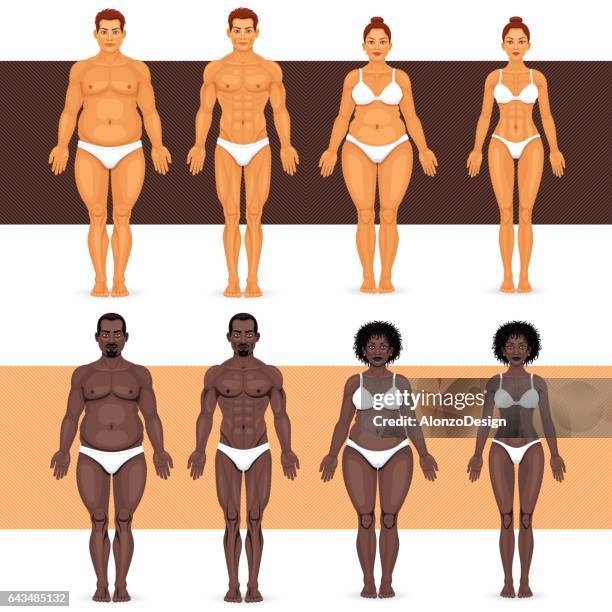 black and white man and woman losing weight - male likeness stock illustrations